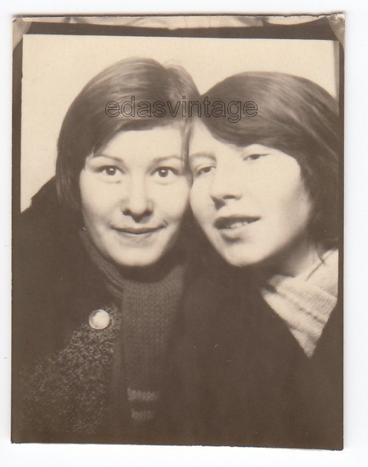 70s Photo booth Two pretty young women girls teens Affectionate couple arcade 2