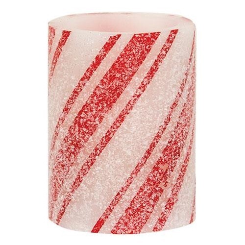 Multi-Stripe Candy Cane Timer Pillar Candle 3″ x 4″ NEW
