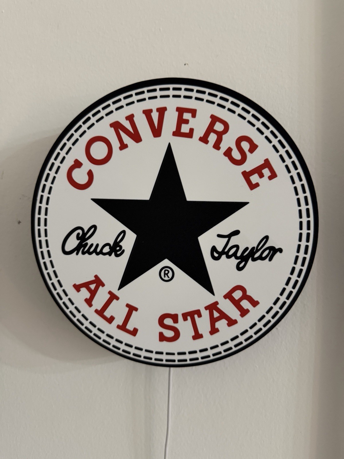 Converse Chuck Taylor All Star Round Wall Light Lamp, Black/White/Red Plastic