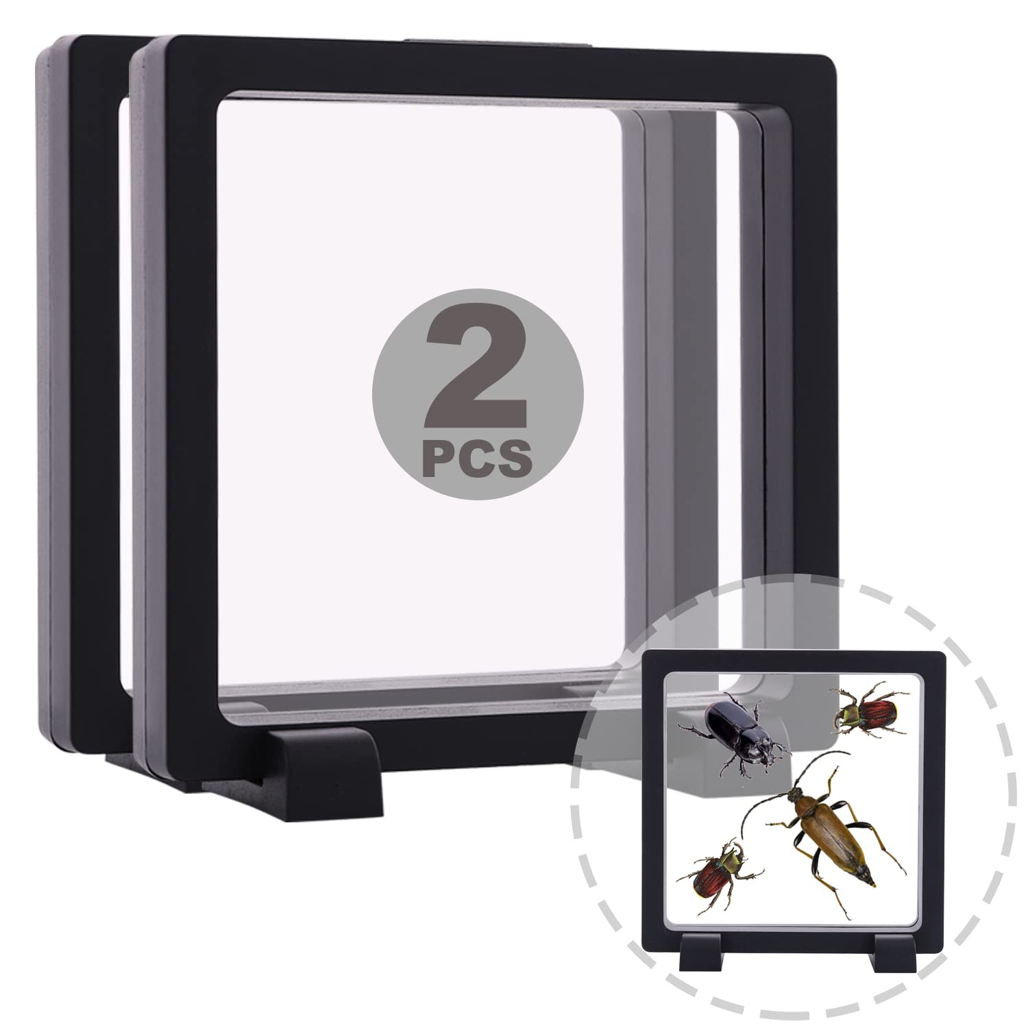 2 Set 7.1 Inch 3D Floating Display Frame Case for Jewelry, 7.1×7.1”, Black