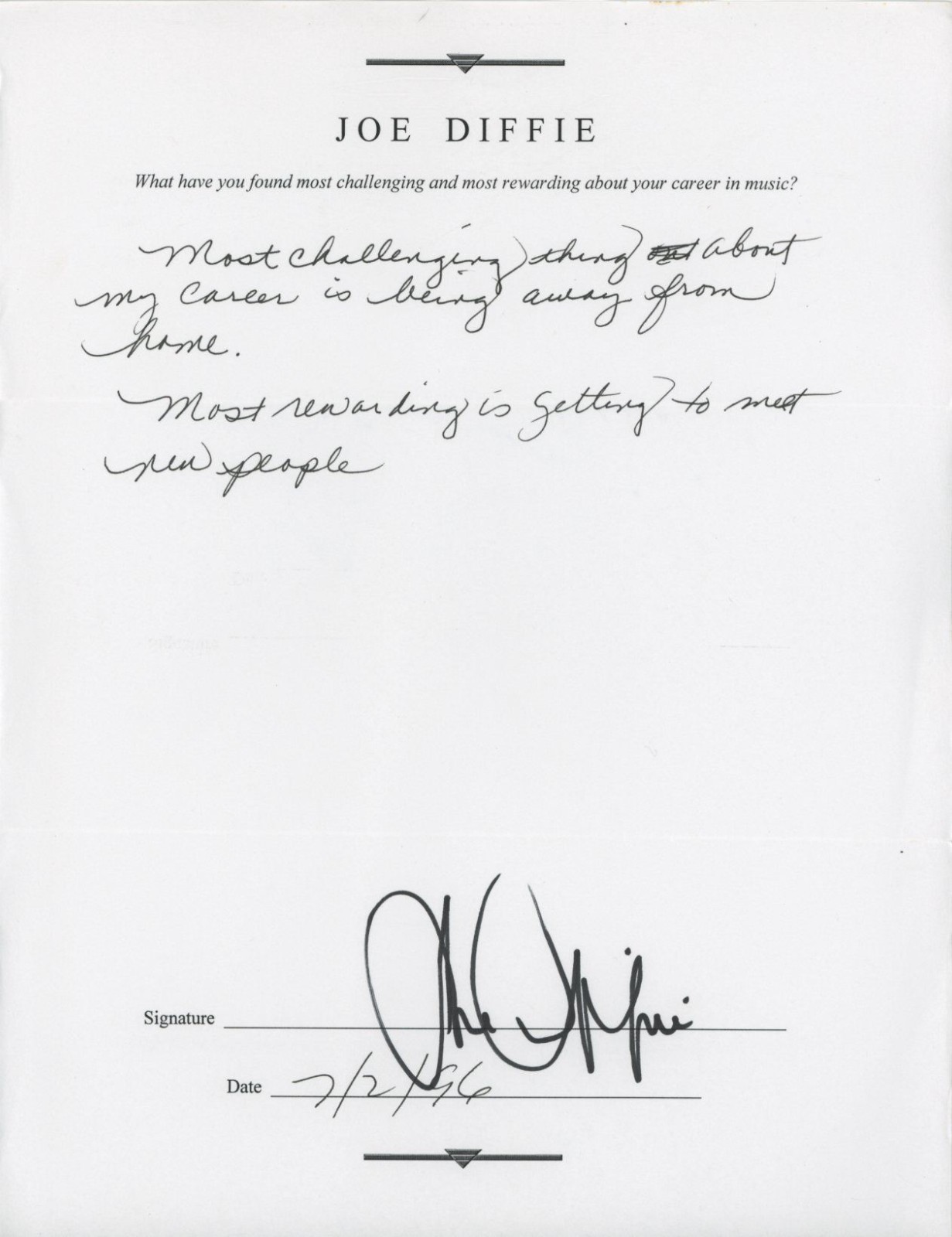 Joe Diffie- Signed Page