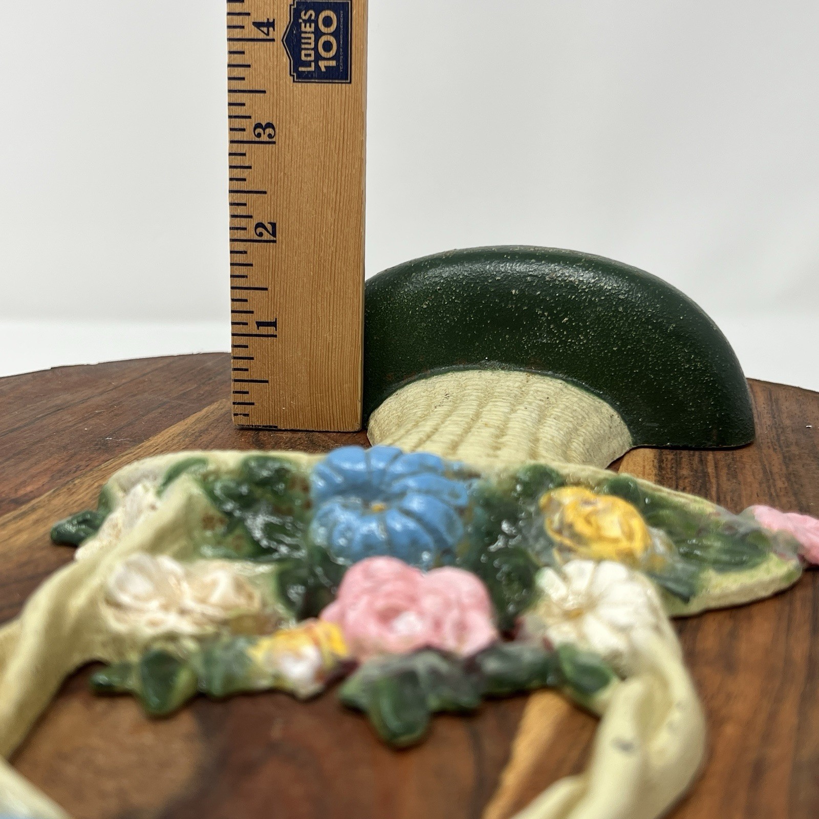 Vintage John Wright USA Donsco Floral Basket Bouquet Bow Cast Iron Door Stop