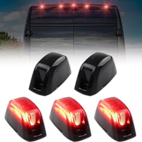 5 PCS Smoked Lens LED Rear Cab Roof Marker Lights Smoked Lens+Red Light（Rear）