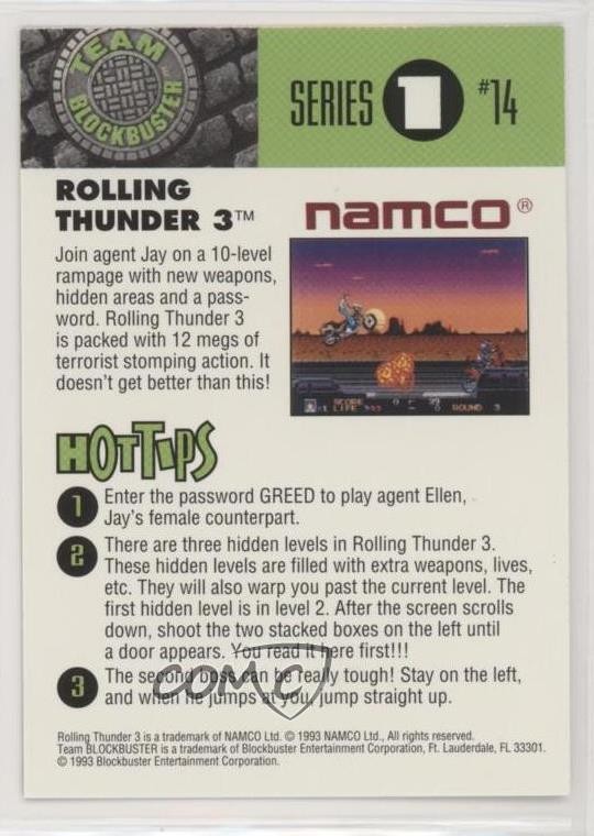 1993 Team Blockbuster Video Games Rolling Thunder 3 #14 0b5
