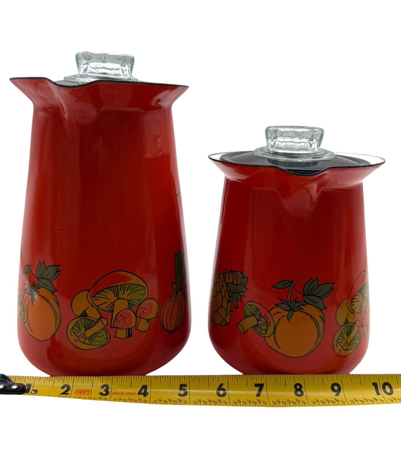 Set of 2 Vintage Mushroom Enamelware Percolator Stove Top Coffee Pot Complete