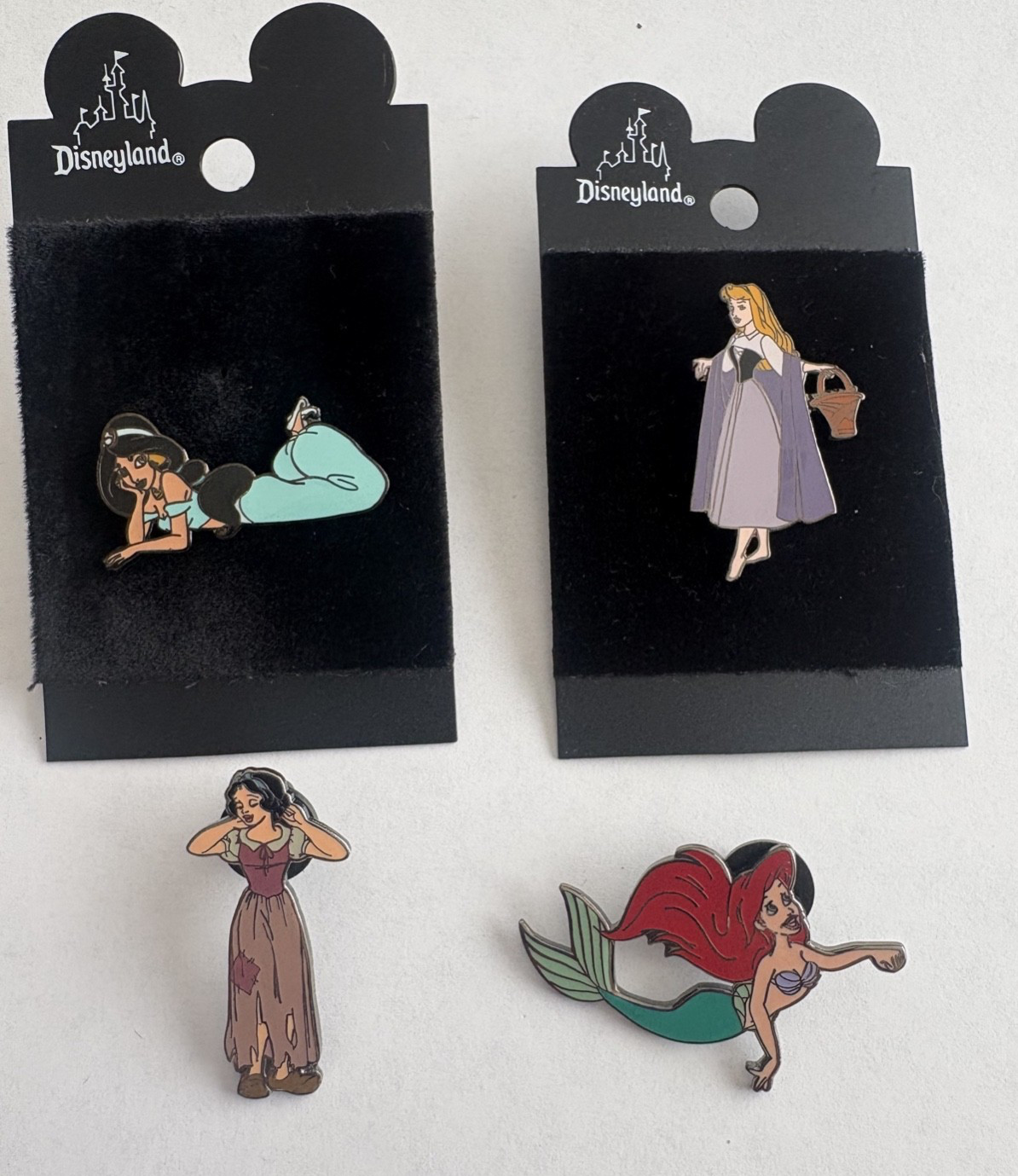 Set of 4 Original Dress Disney Princess Pins-Jasmine,Ariel,Snow White,Briar Rose