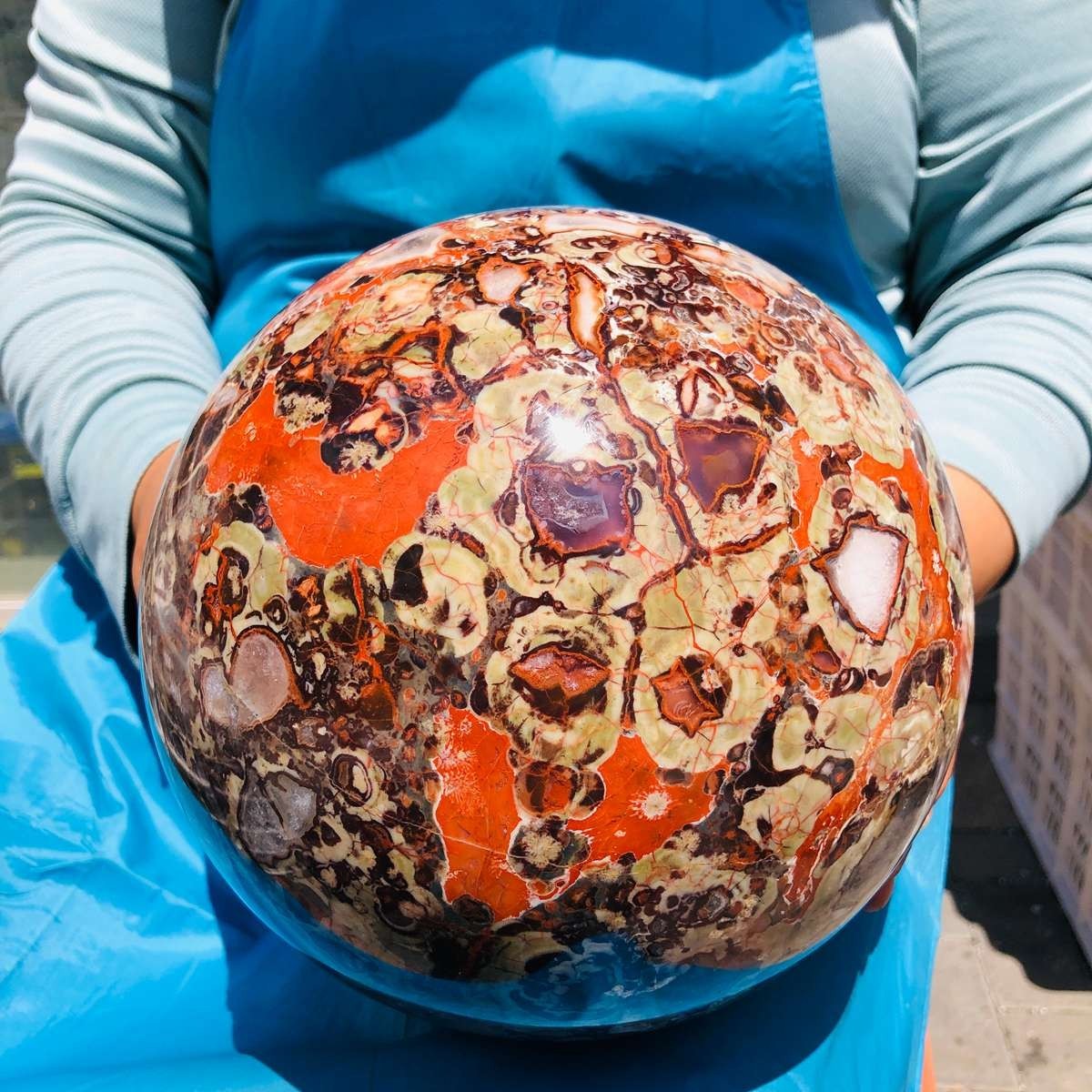 10.35kg Natural Beautiful Money Agate Ball Quartz Crystal Sphere Healing 4803