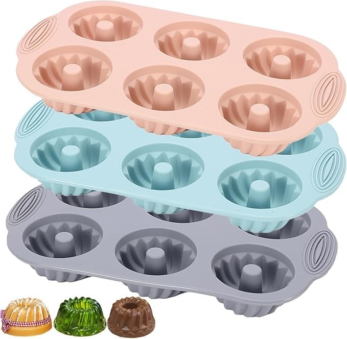 Jello Molds 3pcs Silicone Fluted Tube Cake Pans 6 Cavity Heritage Bundtlette