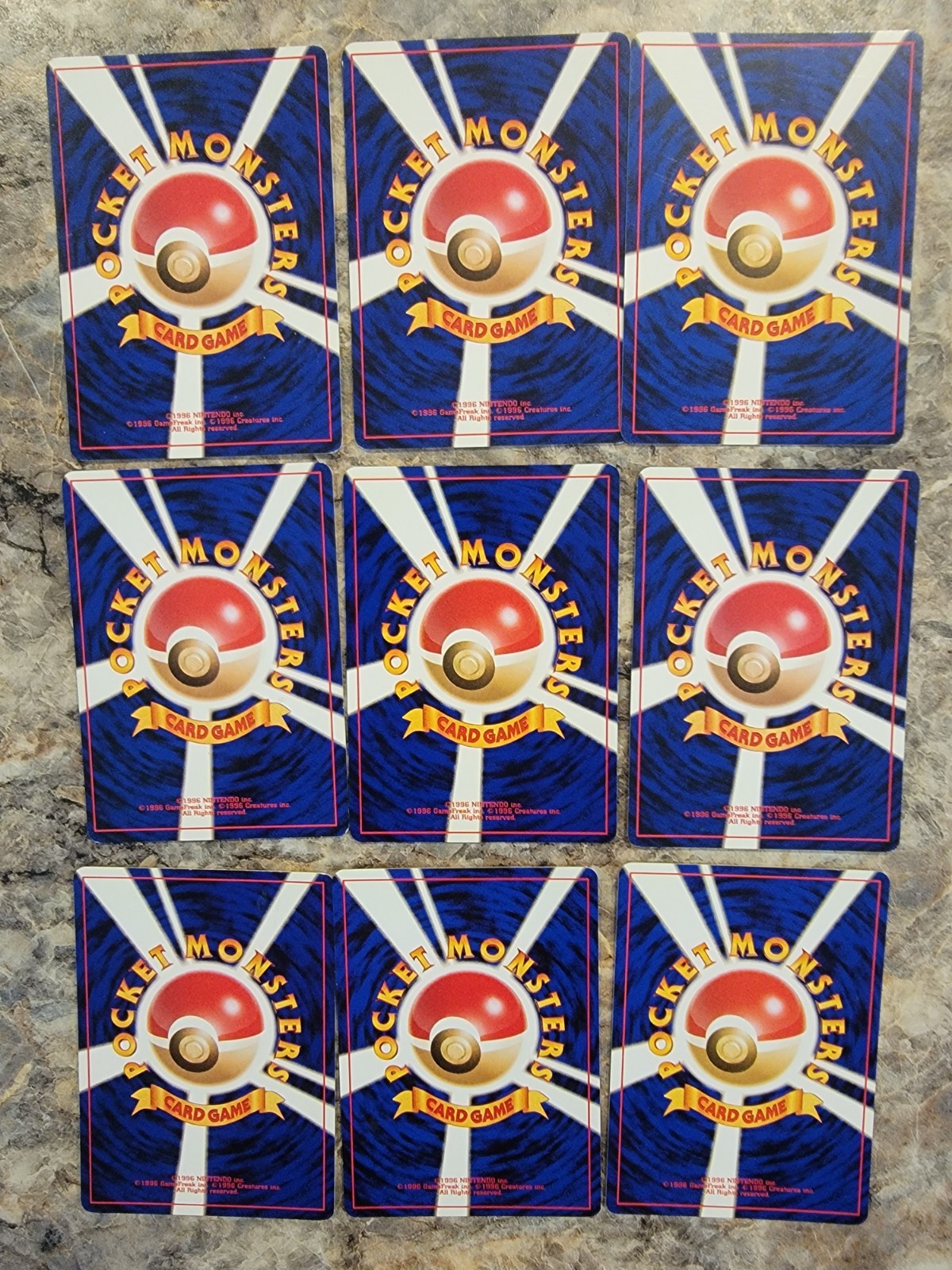 1996 Pocket Monsters Nintendo Pokemon collectible cards Lot of 9 cards. A42