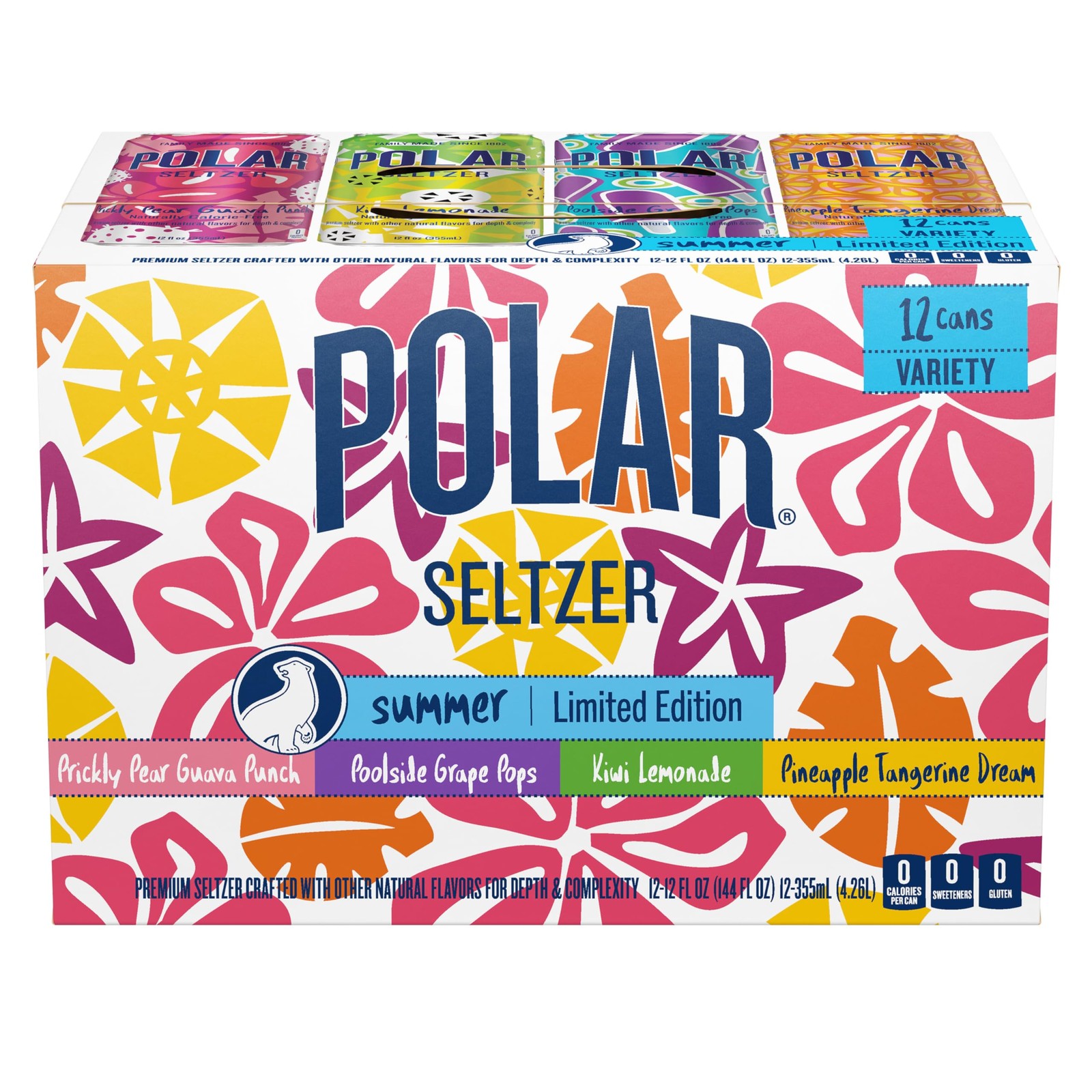 Polar Seltzer Limited Edition Sparkling Water, Summer 12 Fl Oz (Pack of 12)
