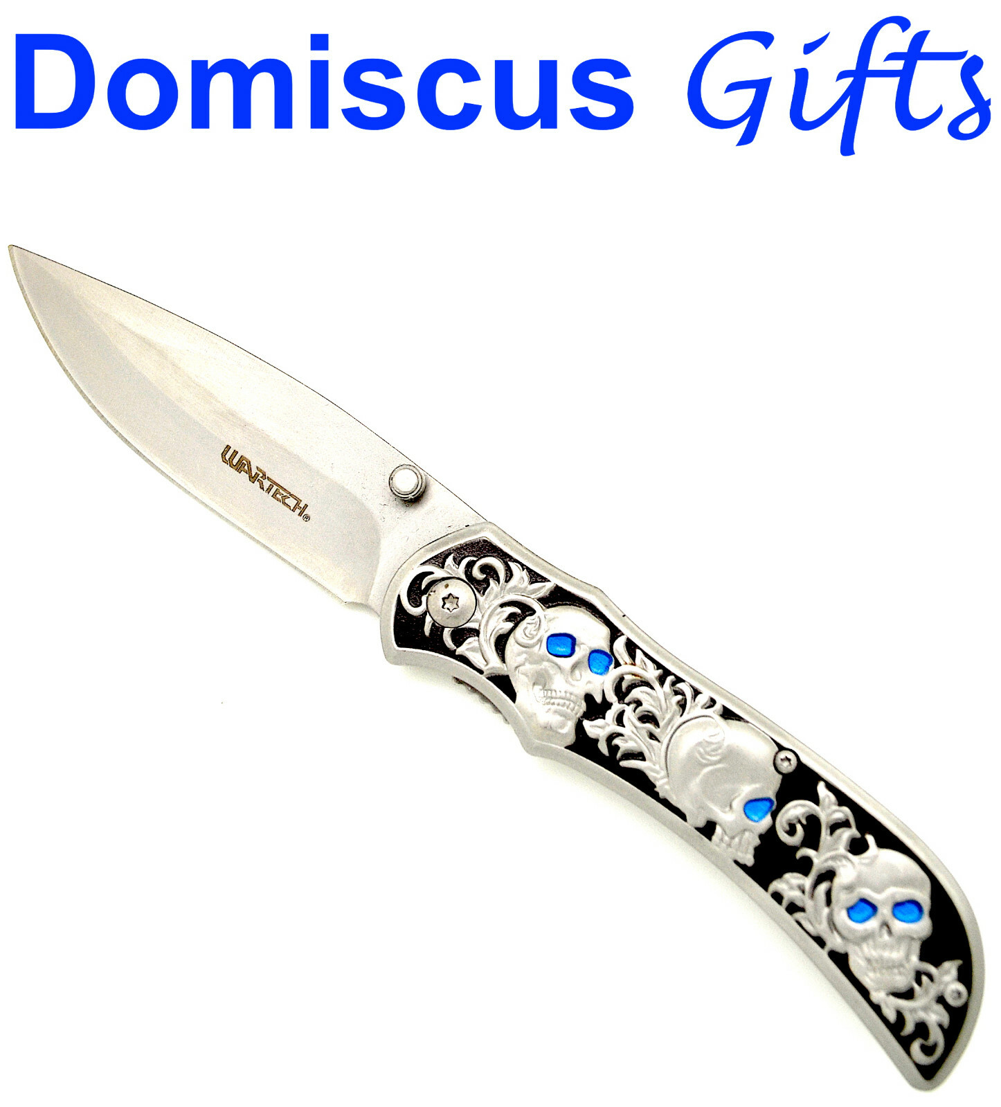 8 1/4″ NEW! Wartech SKULL Gothic Silver Gentleman’s POCKET KNIFE FOLDING Knives