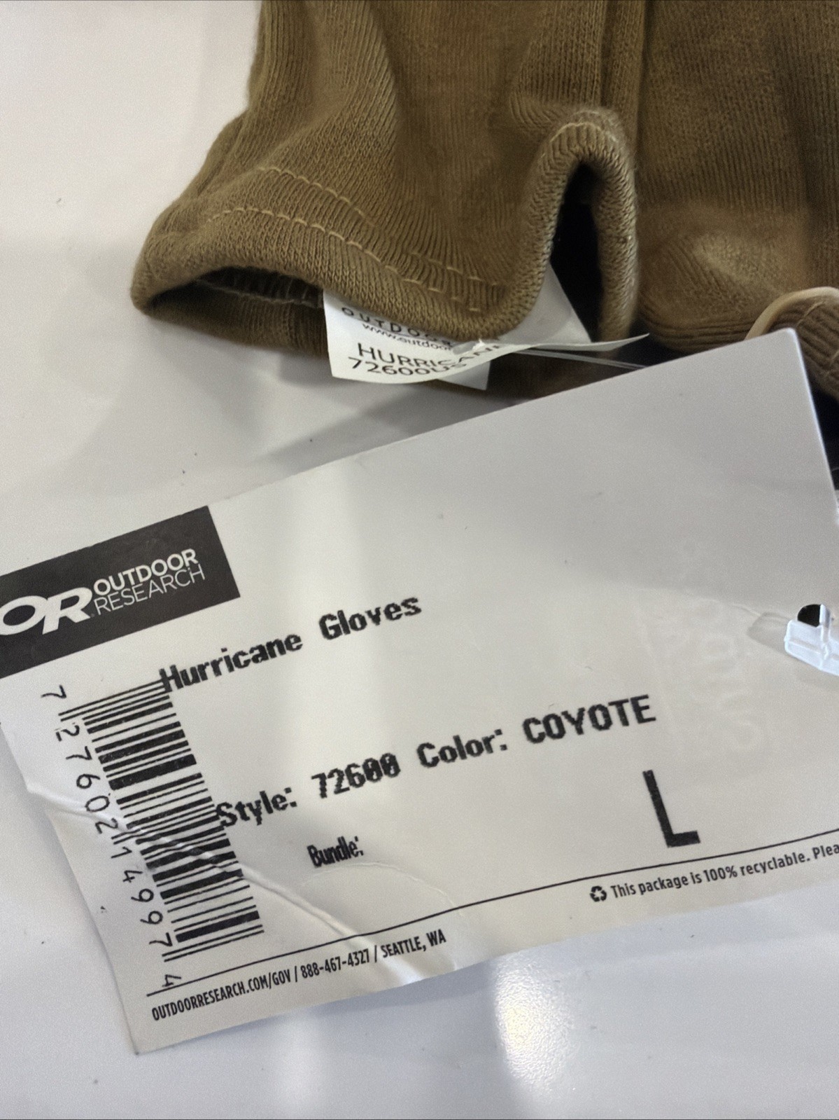 Outdoor Research Hurricane Gloves Coyote Large Liner