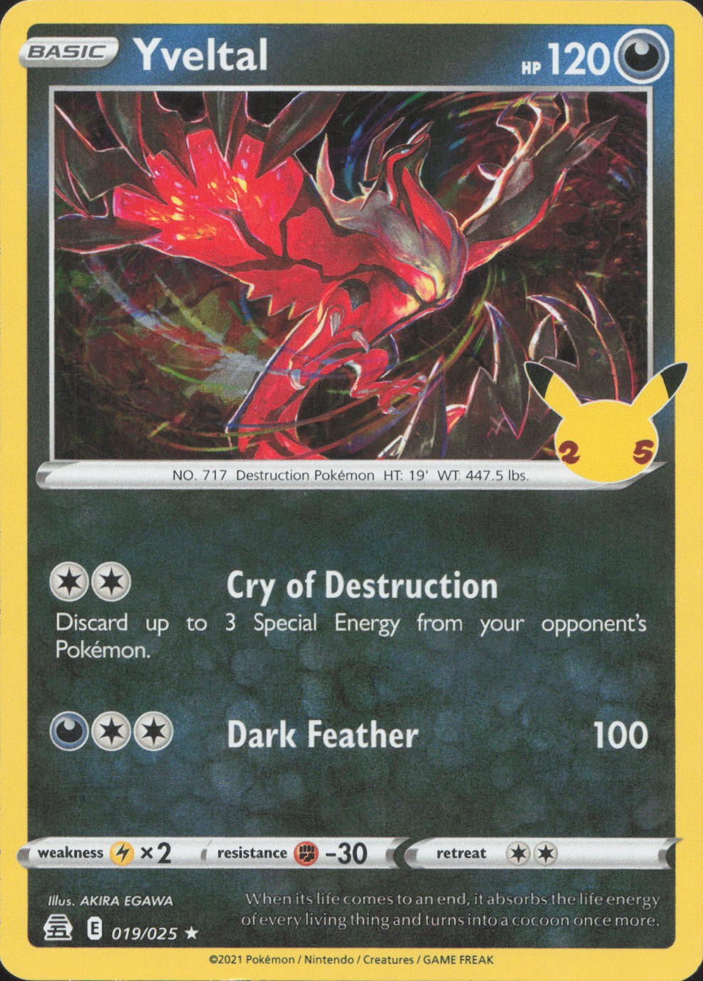 Pokemon Yveltal 019/025 Rare Celebrations Holo Near Mint