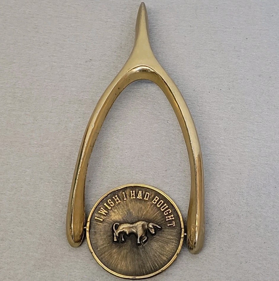 Vintage Bull & Bear Wishbone Spinner Ted Arnold Ltd Solid Brass Stock Market