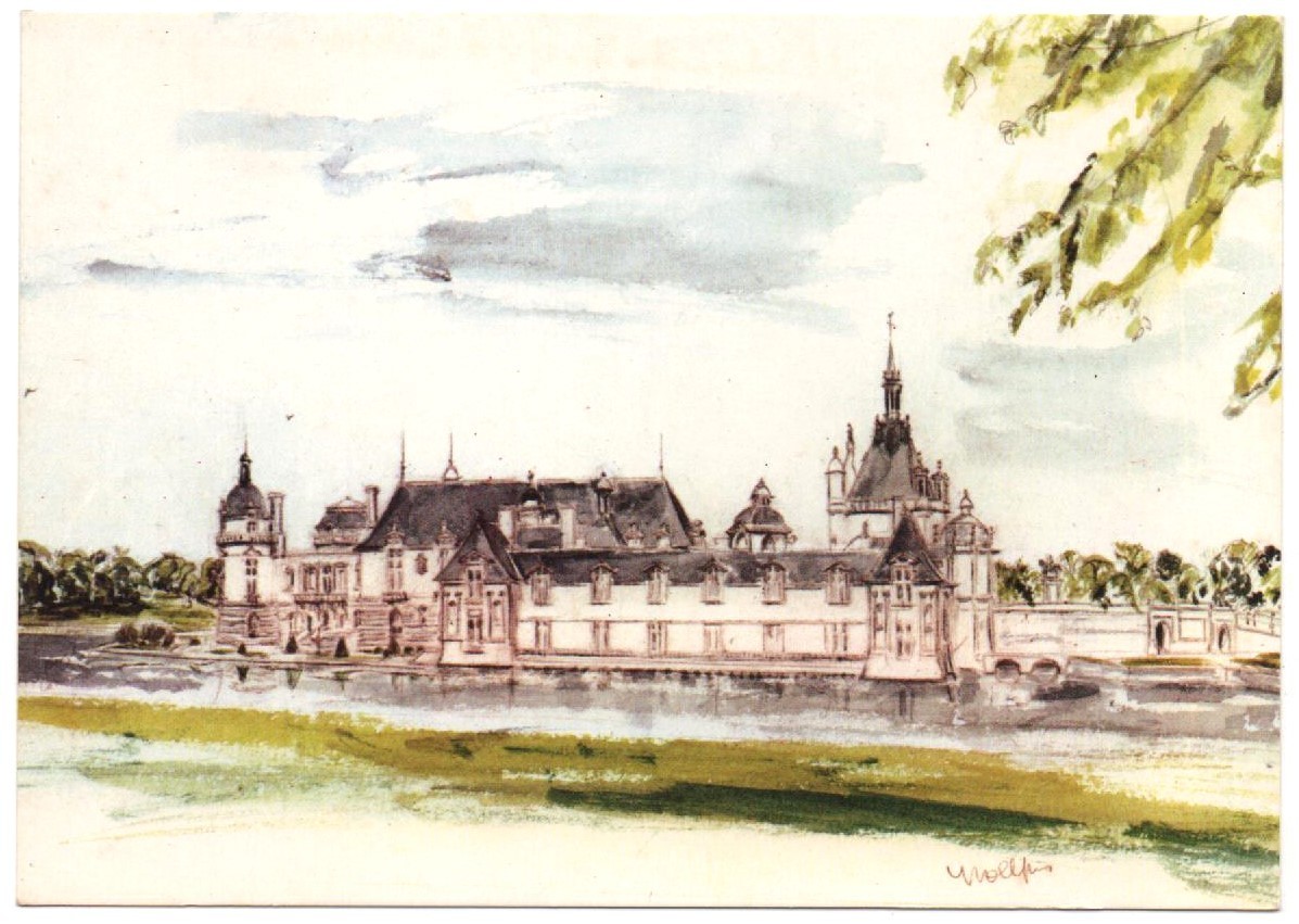 CHANTILLY, OISE, FRANCE Artist Signed “DOLLFUS” Postcard CHATEAU de CHANTILLY