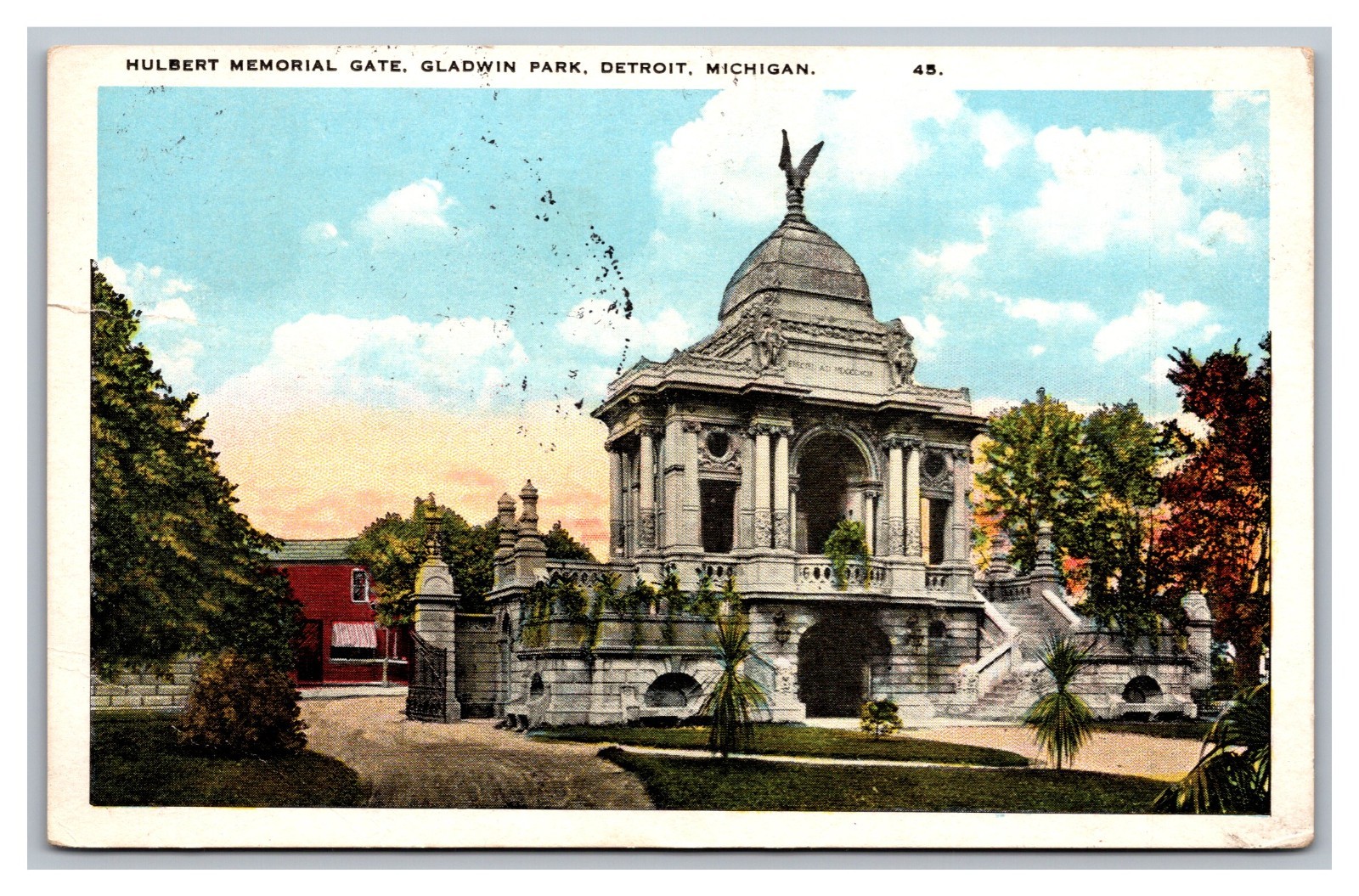 Detroit MI Hulbert Memorial Gate Gladwin Park Posted 1925 White Border Postcard