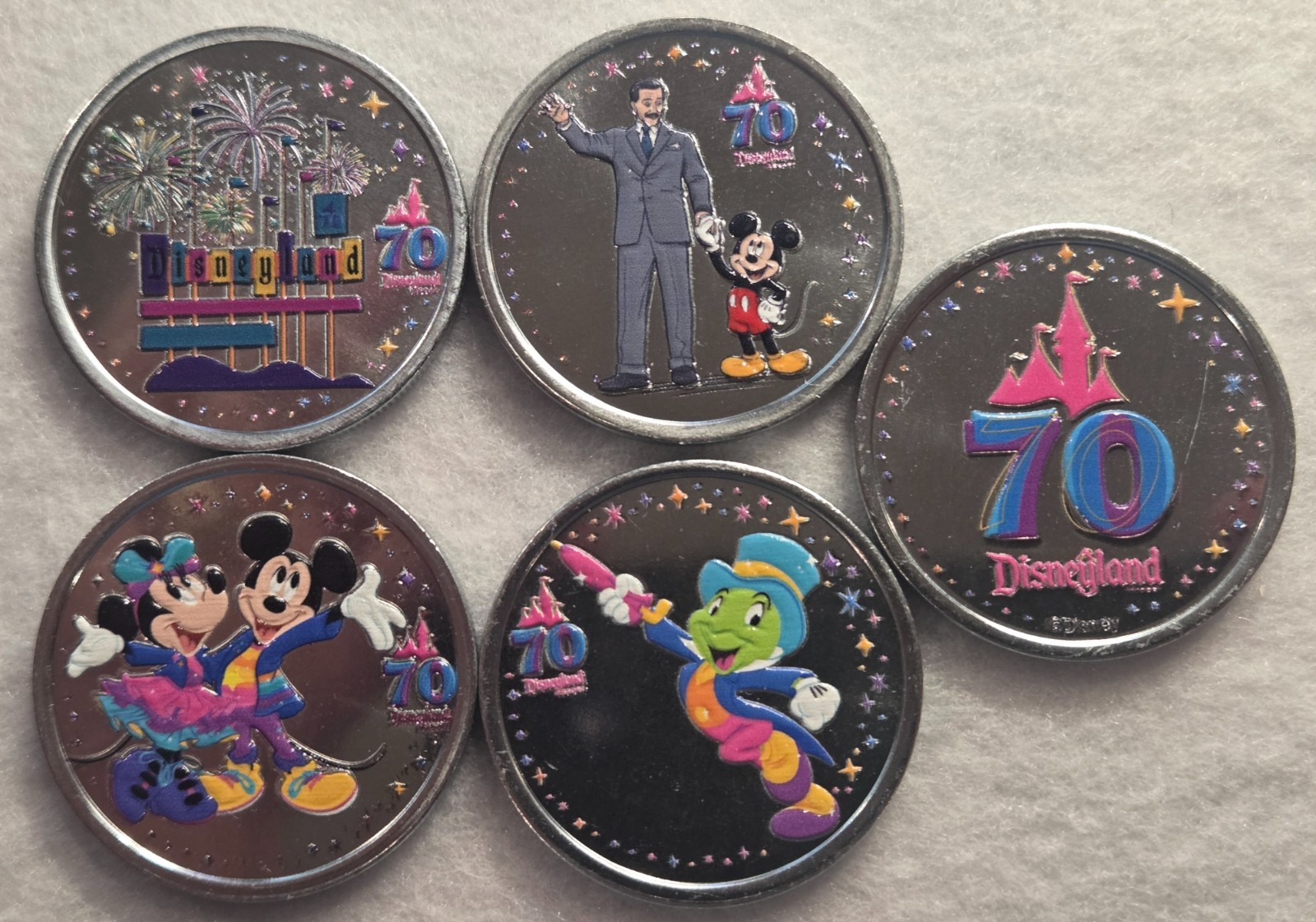 Disney Disneyland 70th Anniversary Colorized Set Of 4 Medallions