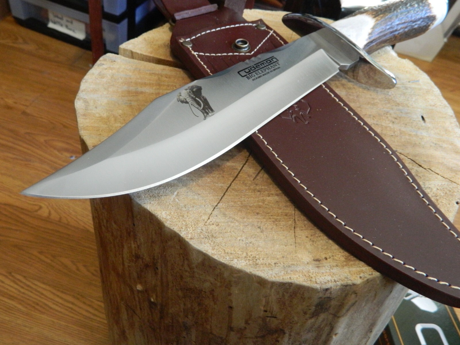 CUDEMAN KNIVES 14″ STAG HANDLE BOWIE KNIFE 5 STAR STAG 1095 HC ST BLADE LEA SH