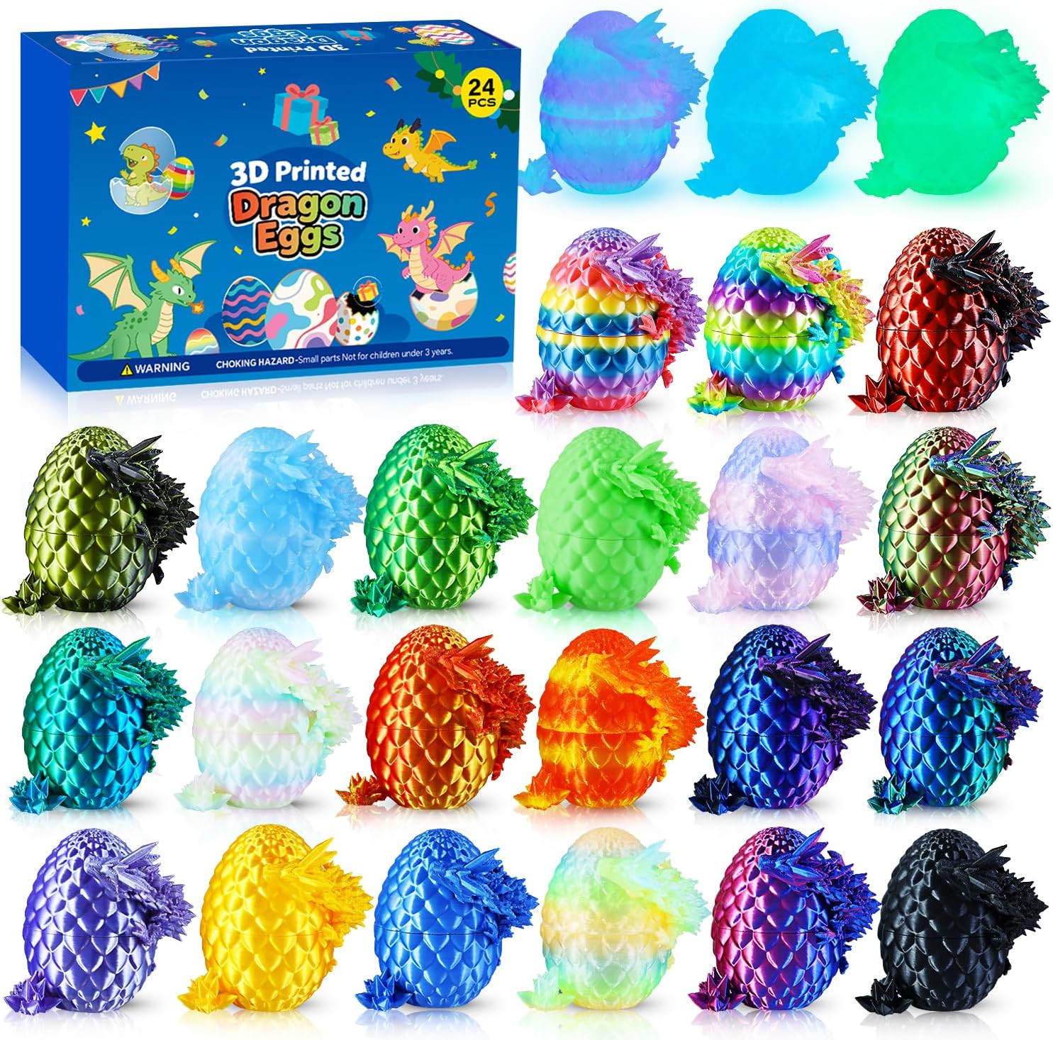 24 PCS 3D Printed Dragon Eggs with Dragon Inside, Prefilled Easter Dragon Egg fo