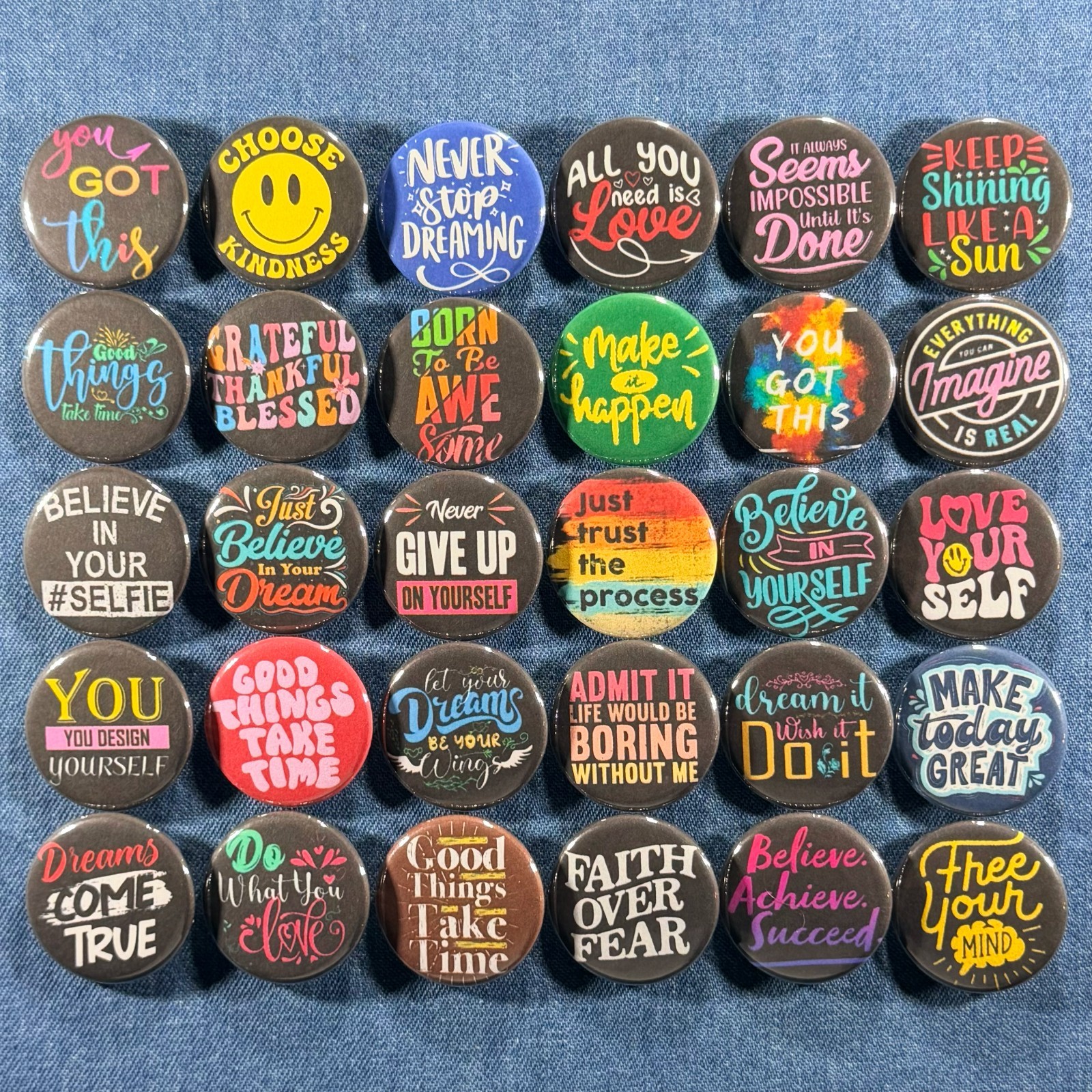 Motivational Quote 1.25″ Pinback Buttons 30 Pins, Bold Inspirational Affirmation