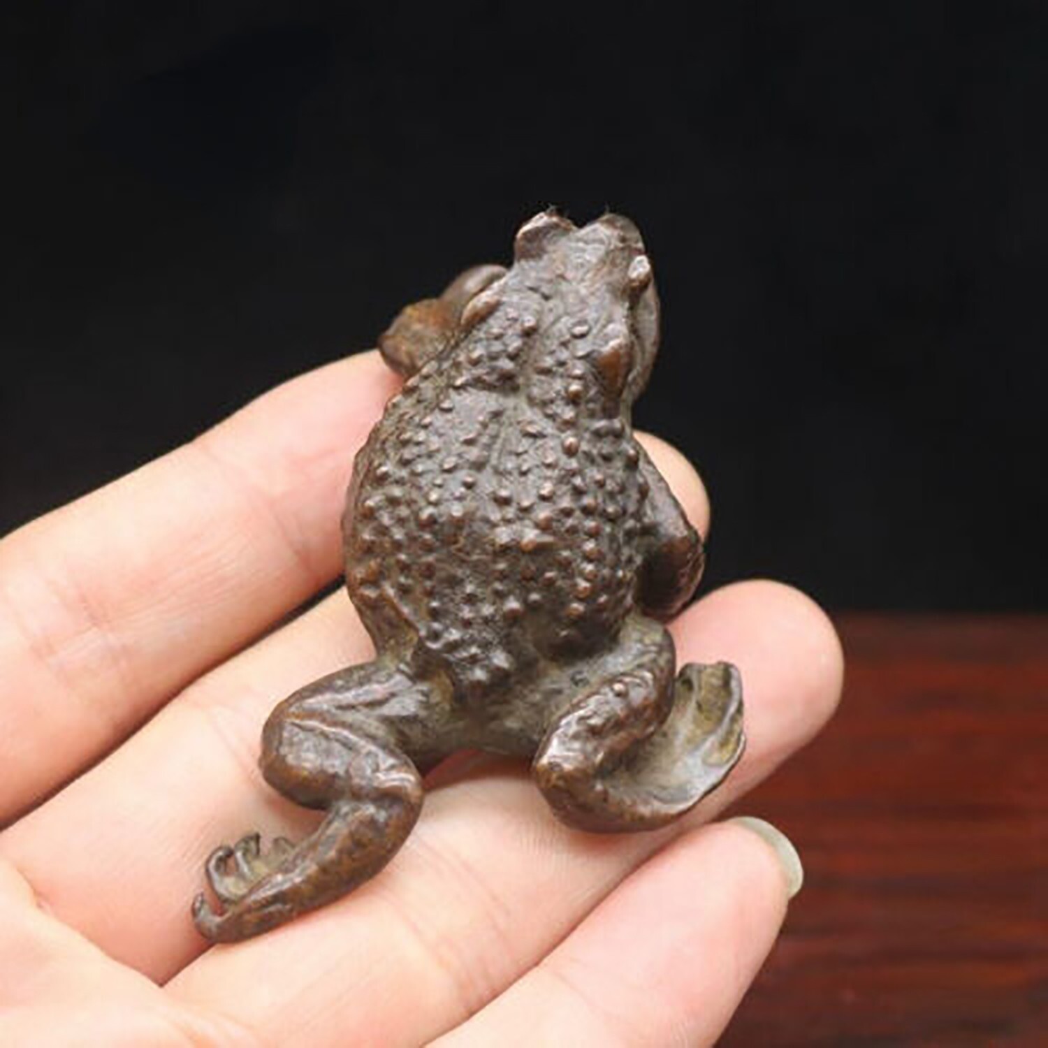 Chinese Pure Bronze Antique Battered Brass Gold Toad Tea Pet Decorations NEW