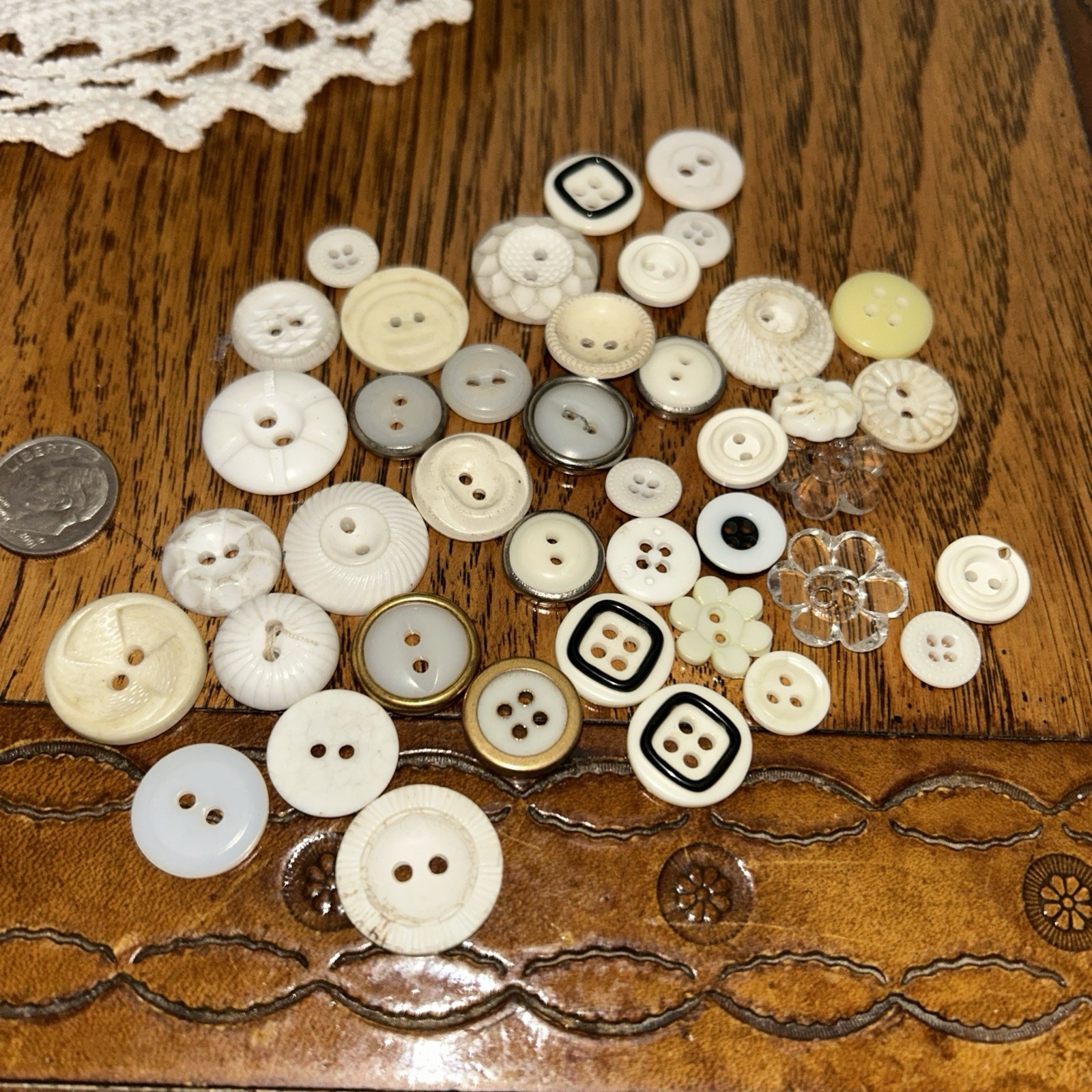 Sewing Buttons Mixed White With Designs On Them Lot Of About 40