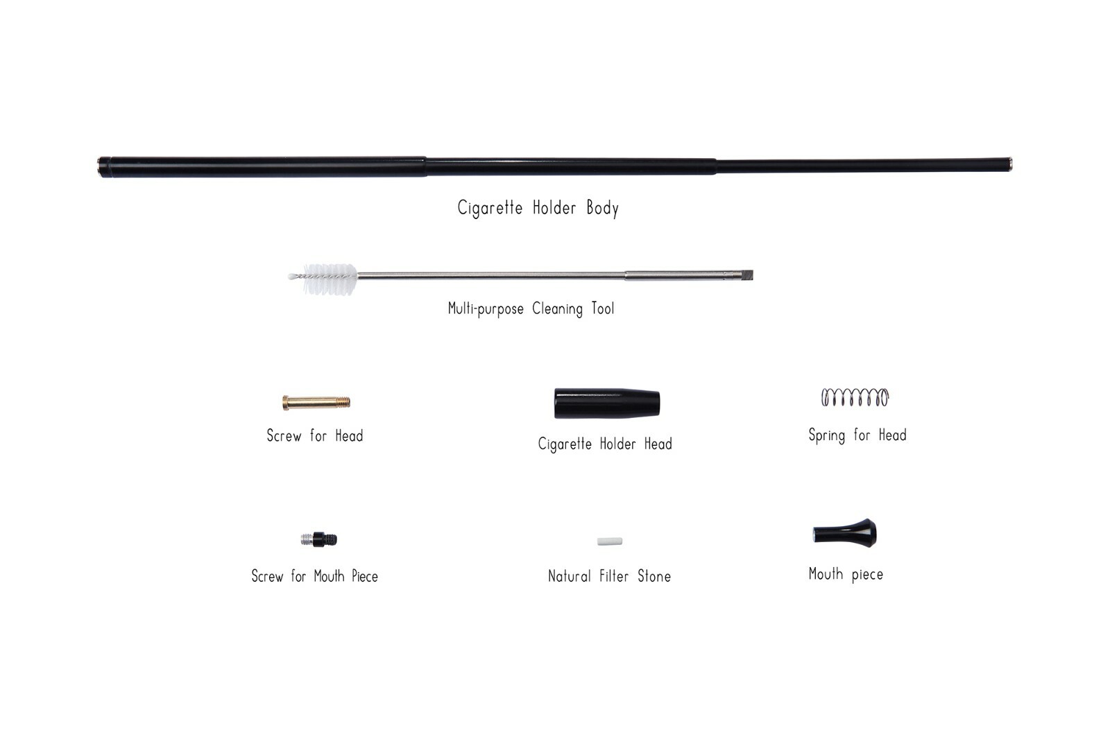 Long Extendable Black Functional Slim Cigarette Holder | Natural Filter Stone