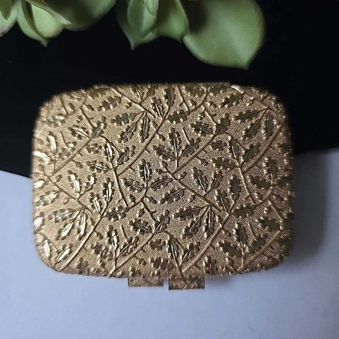 Vintage REVLON Gold Tone Powder Compact Textured Design Compact 2.75″ x 2.25″
