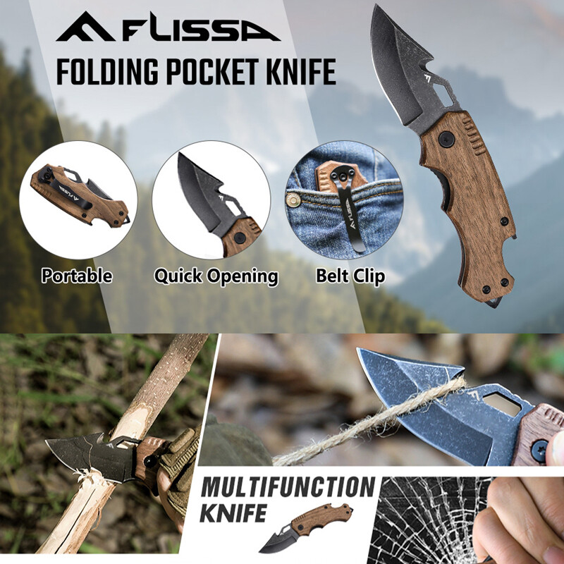 Flissa Mini Folding Pocket Knife 2.5″ Stainless Steel EDC Drop Point Blade Knife