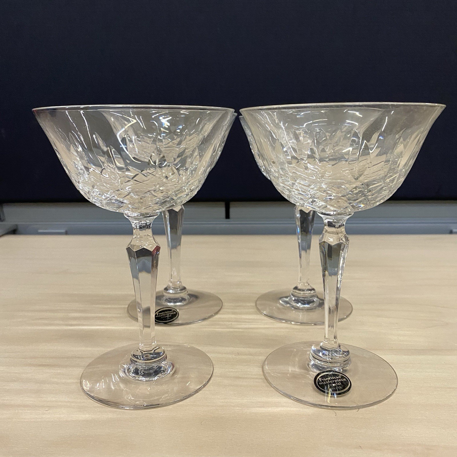 Tiffin Franciscan 4 Elyse Stem Cut Tall Champagne Coupe Sherbet 5.75” Glasses