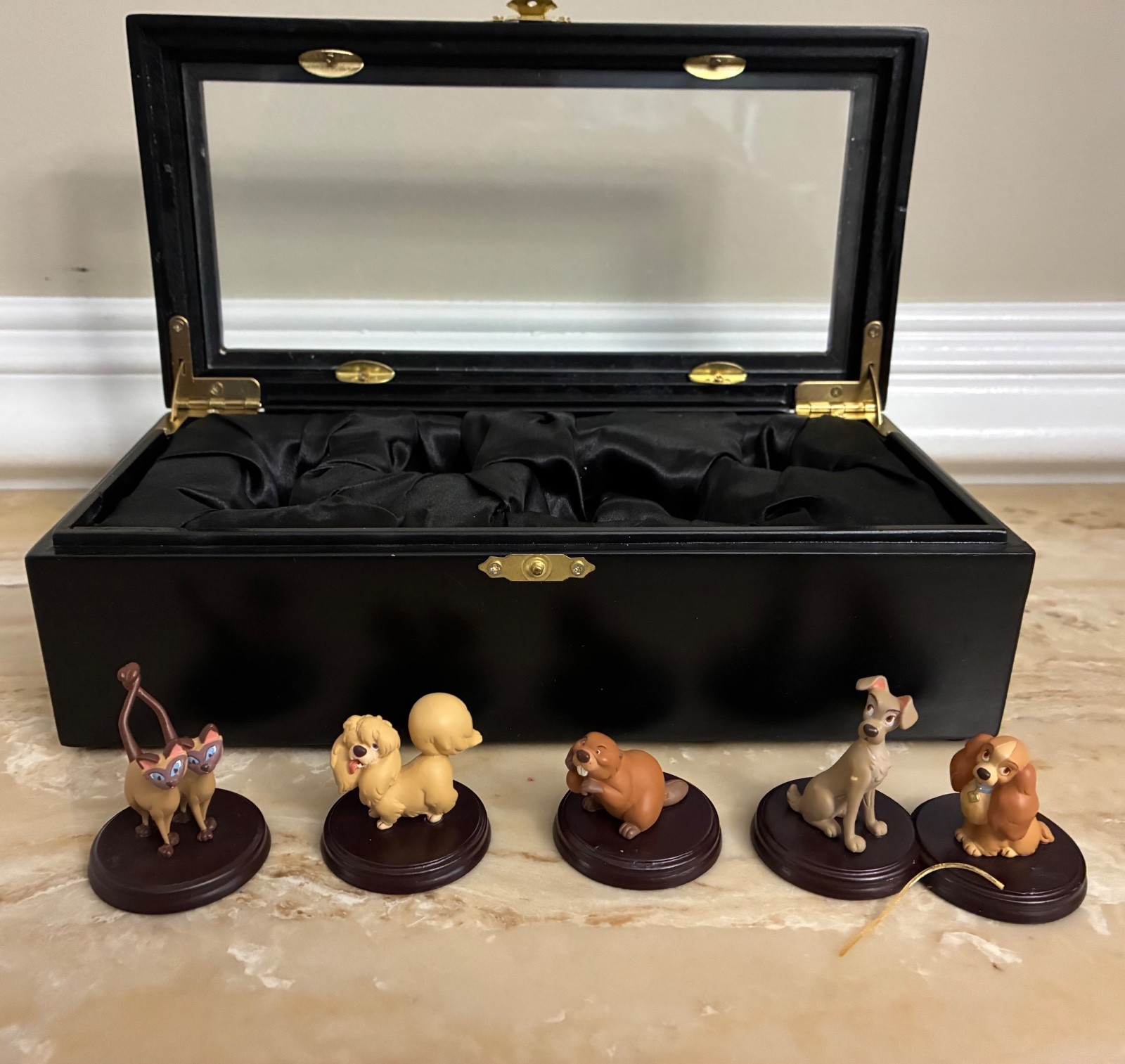 Rare Disney Lady and the Tramp Mini Pewter Figurines in Hinged Box ~ Flaws