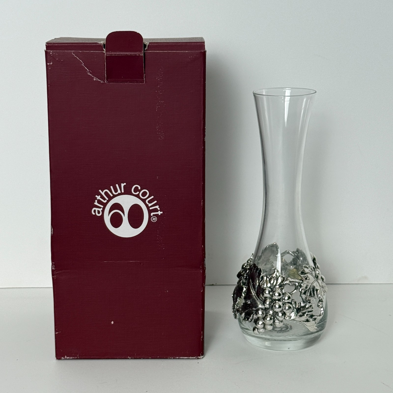 Arthur Court Grape Teardrop Bud Vase Hand-Blown Glass & Aluminum Alloy 8.5″ NEW