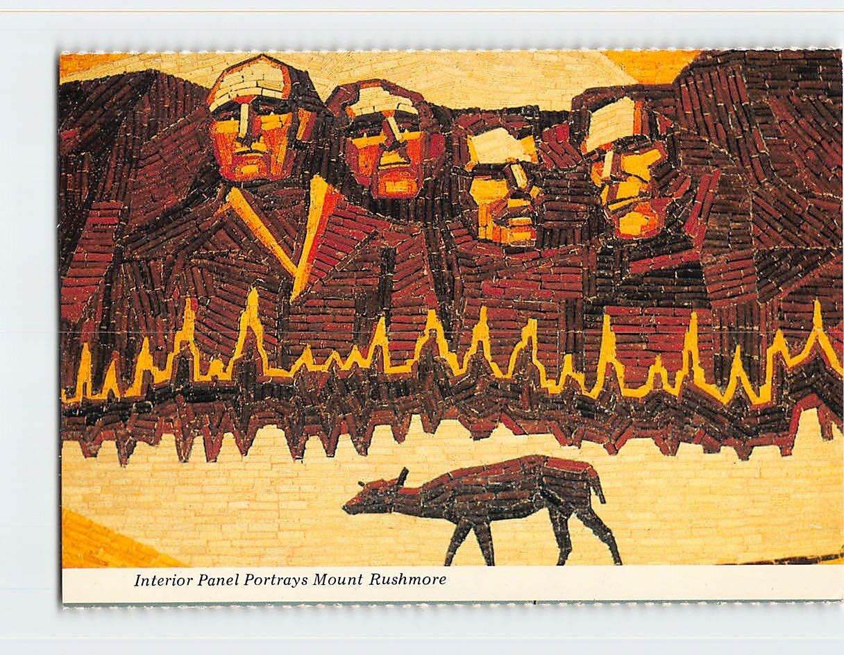 Postcard Interior Panel Portrays Mount Rushmore At Corn Palace Mitchell SD