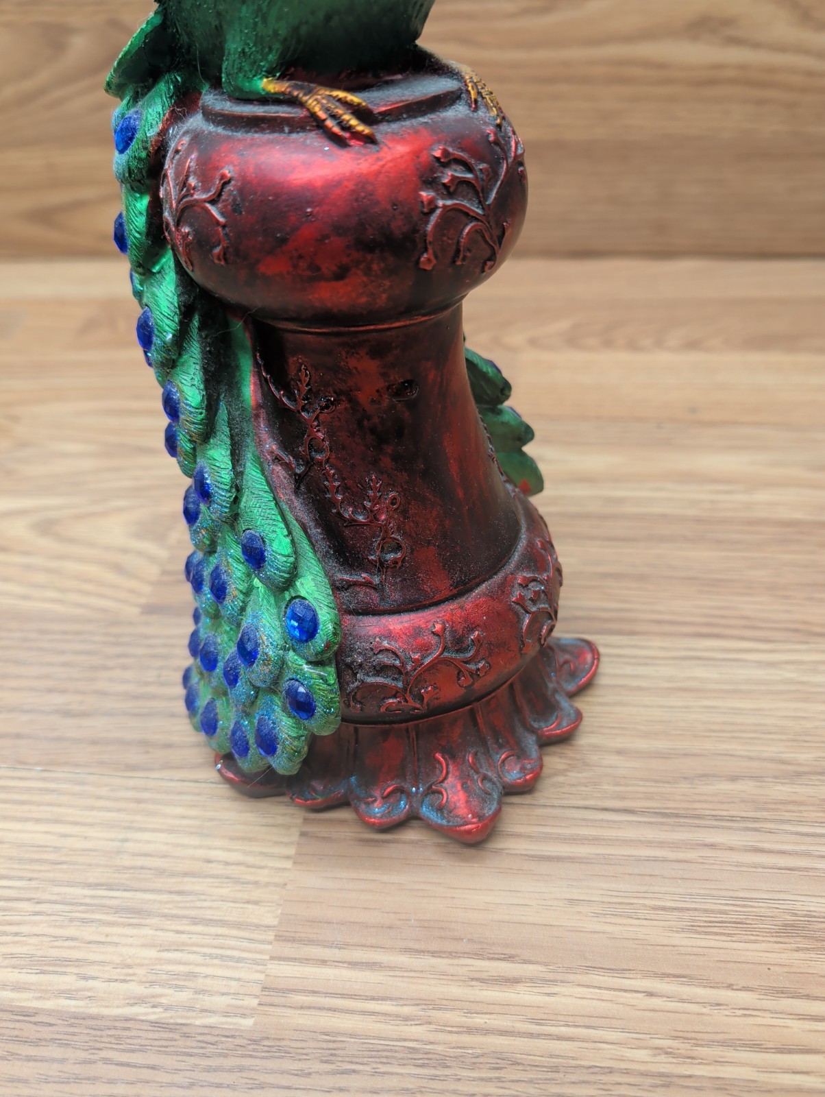 Ornate Jeweled Peacock Figurine Iridescent Resin Beautiful Detail