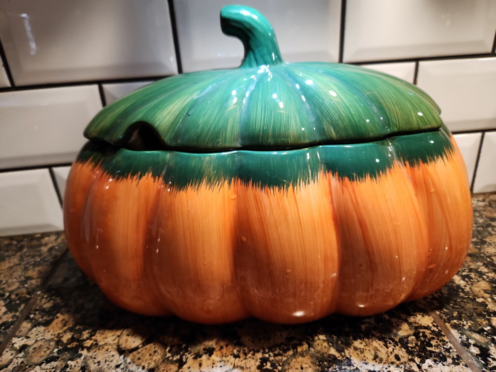 VTG Large Pumpkin Soup Tureen Harvest Fall Centerpiece Ladle Not Included.