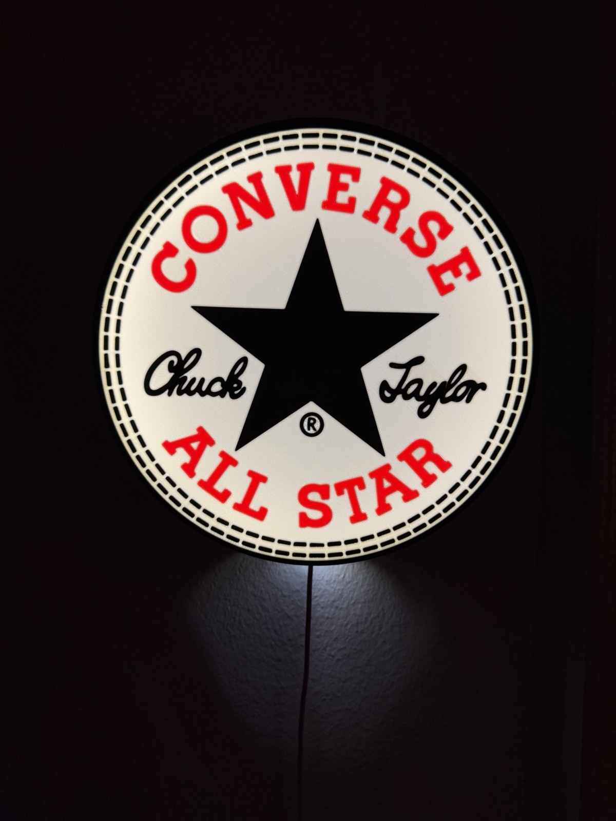 Converse Chuck Taylor All Star Round Wall Light Lamp, Black/White/Red Plastic