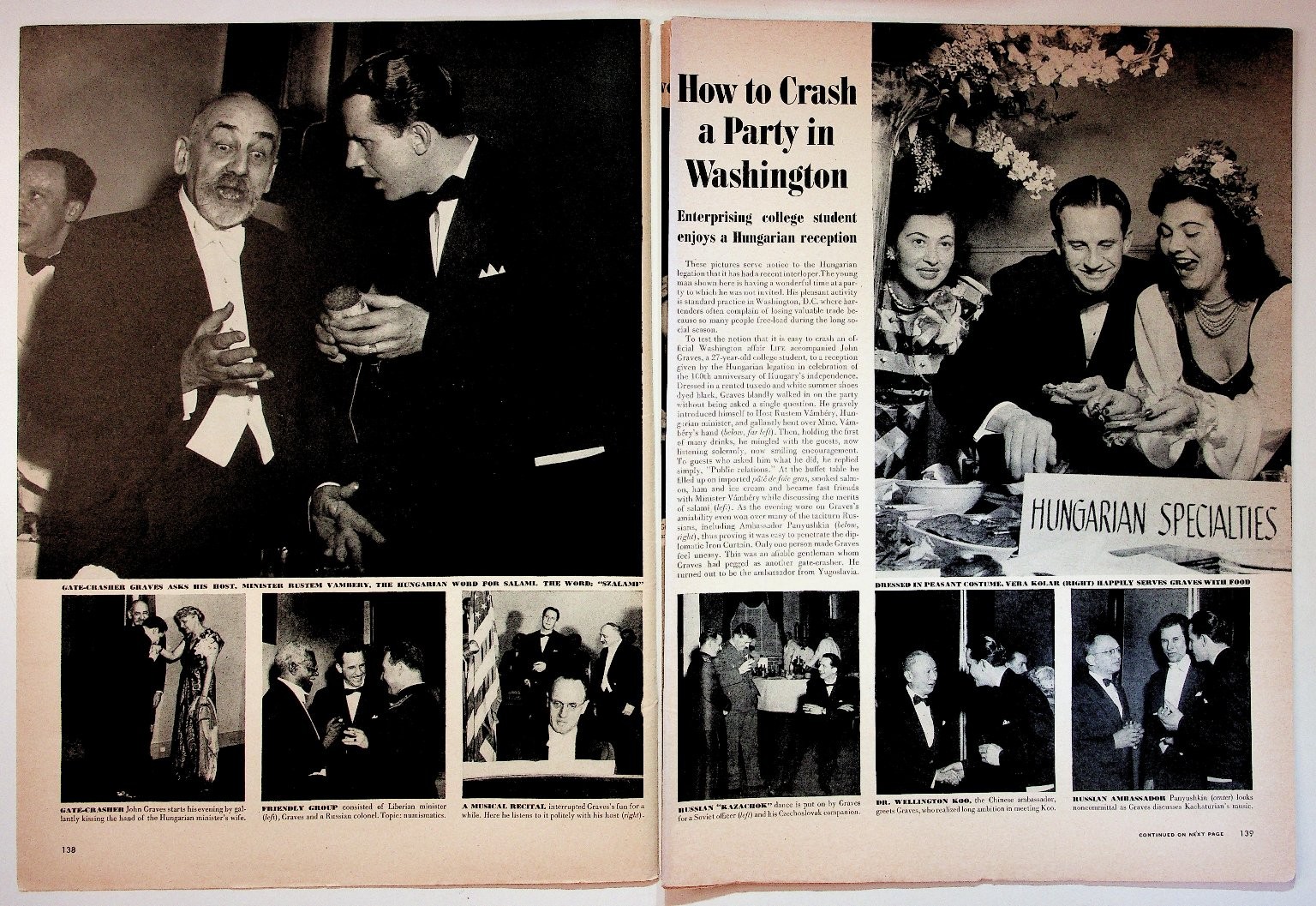 Vintage Magazine Article Spread Photojournalism “How to Crash a Party” 1940s-50s