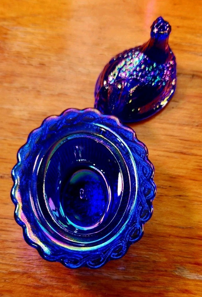 Chick Salt On Wide Mosser Cobalt Blue Carnival Chicken 2.75″d x 2.25″h