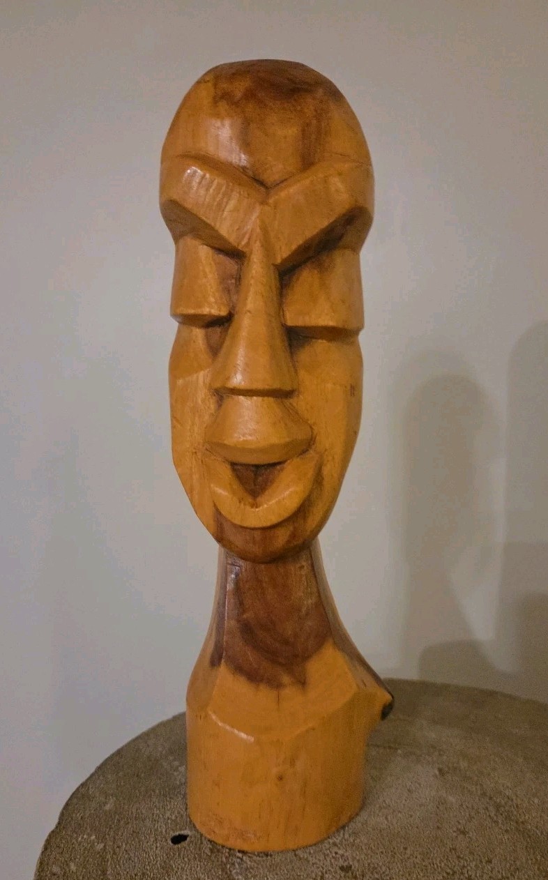 Vintage Wood Hand Carved Face Head/Neck Ethnic Figurine Bust 11″ Tall Bahamian