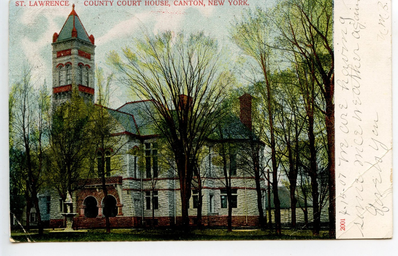 Vintage 1907 Postcard: St. Lawrence County Court House Canton NY R. B. Dezell
