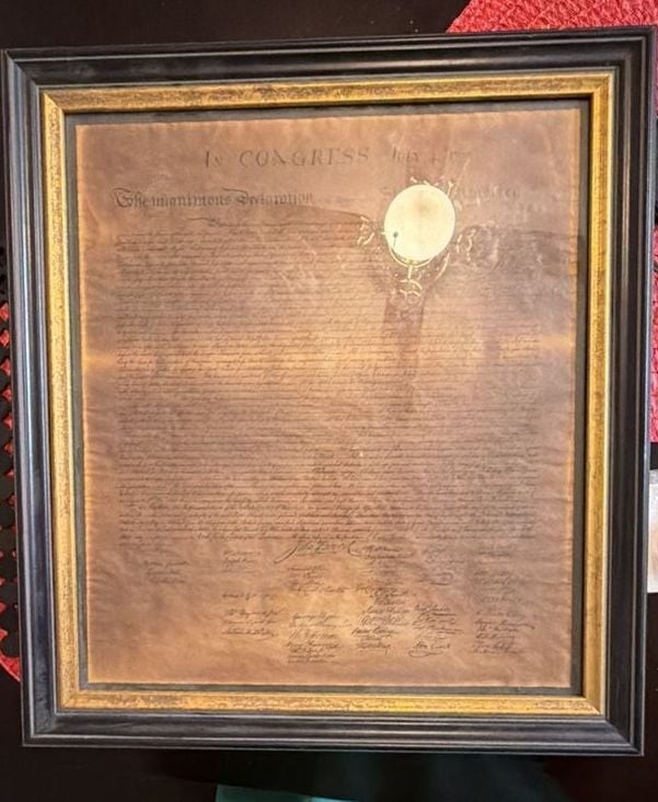 Vintage Framed Declaration of Independence Engraved Brass Plaque