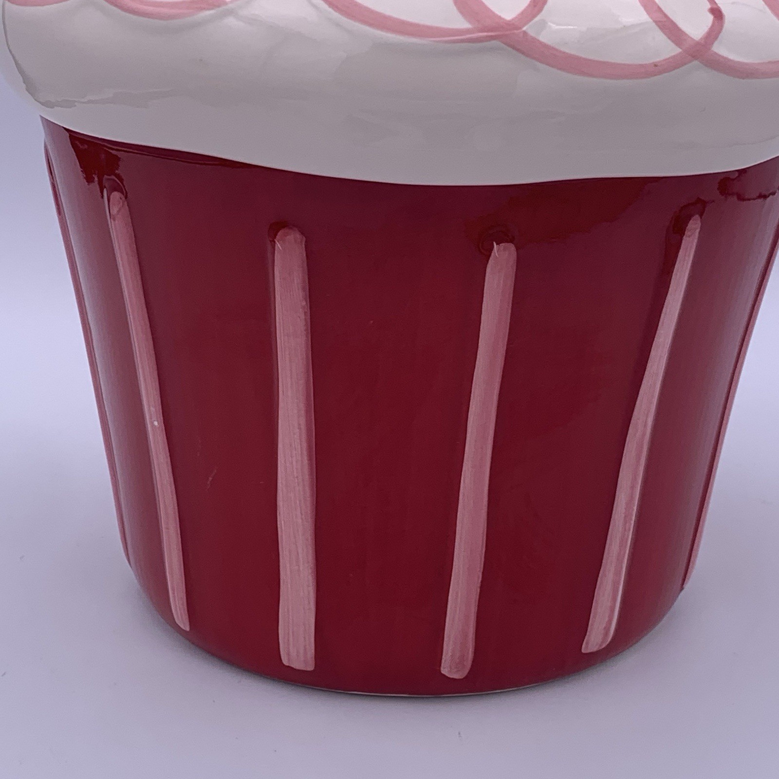 New TAG Cupcake Cookie Jar Ceramic Red Treat Container Cherry Sweets Bakery