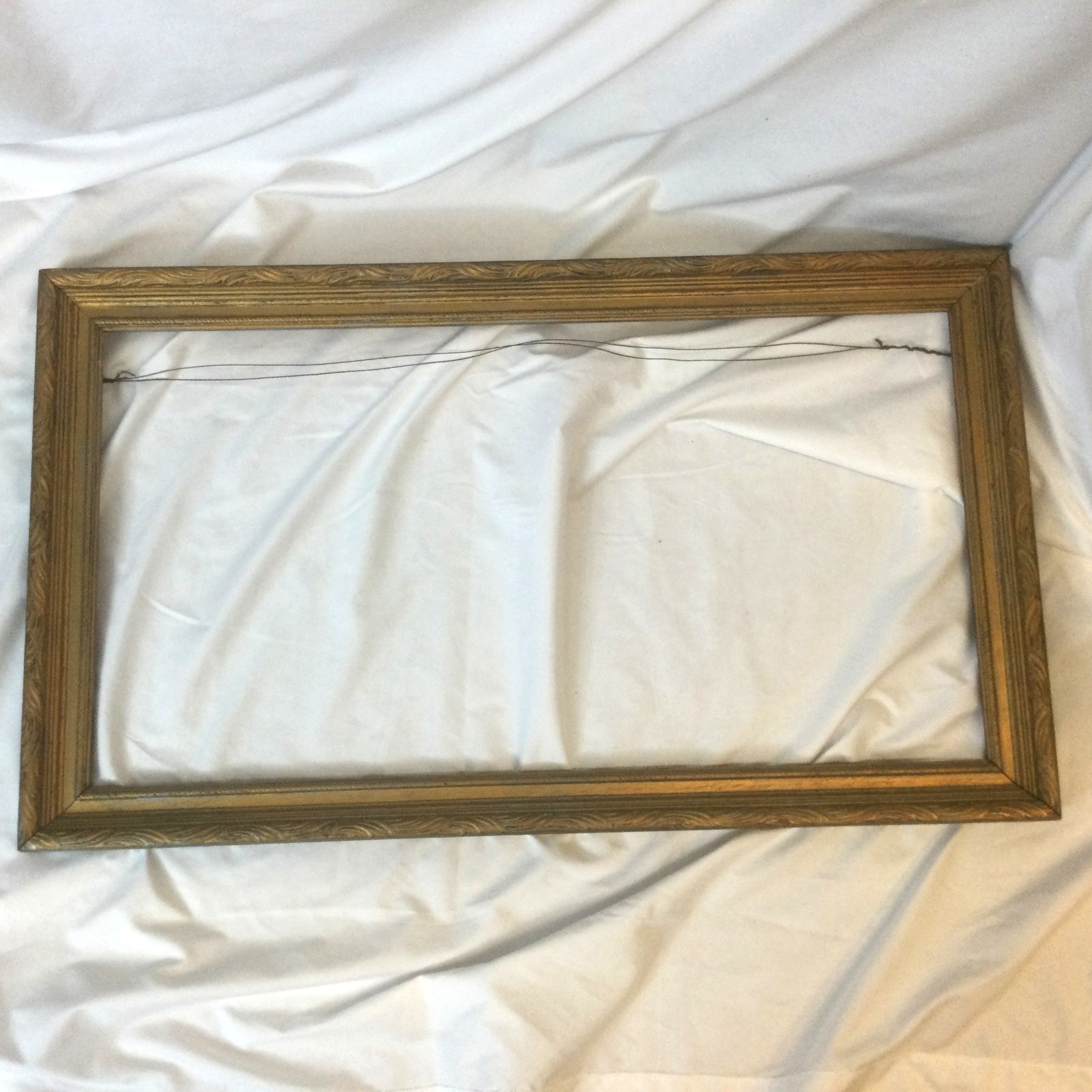Antique Rectangular Picture Wooden Frame Hand Carved Gold Paint 19″ x 33″ READ