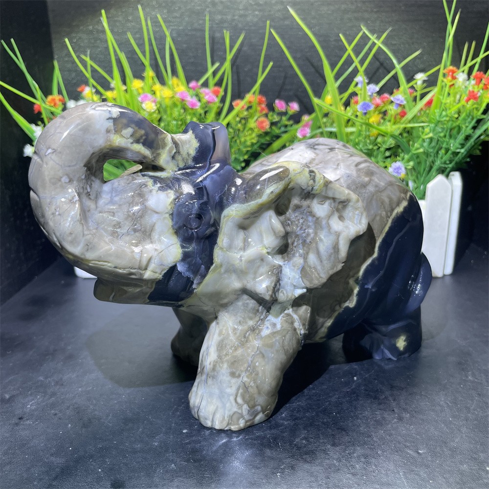 6.3LB 8.4″Natural Fluorescent Agate Elephant Carving Crystal Quartz Decor Statue