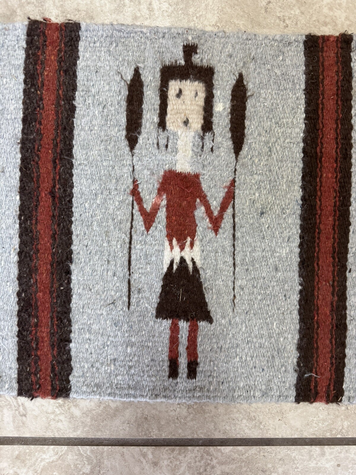 Navajo Yei Pictorial Weaving Textile Wall Hanging Native American 14×17 Inches