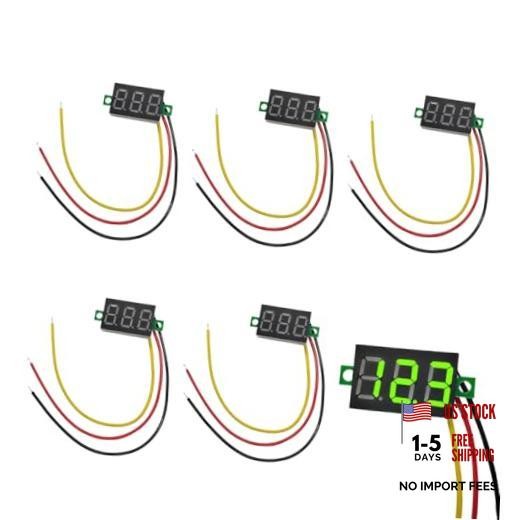 5 PCS Mini Digital Voltage Meter – DC 030V – Three-Wire – Green