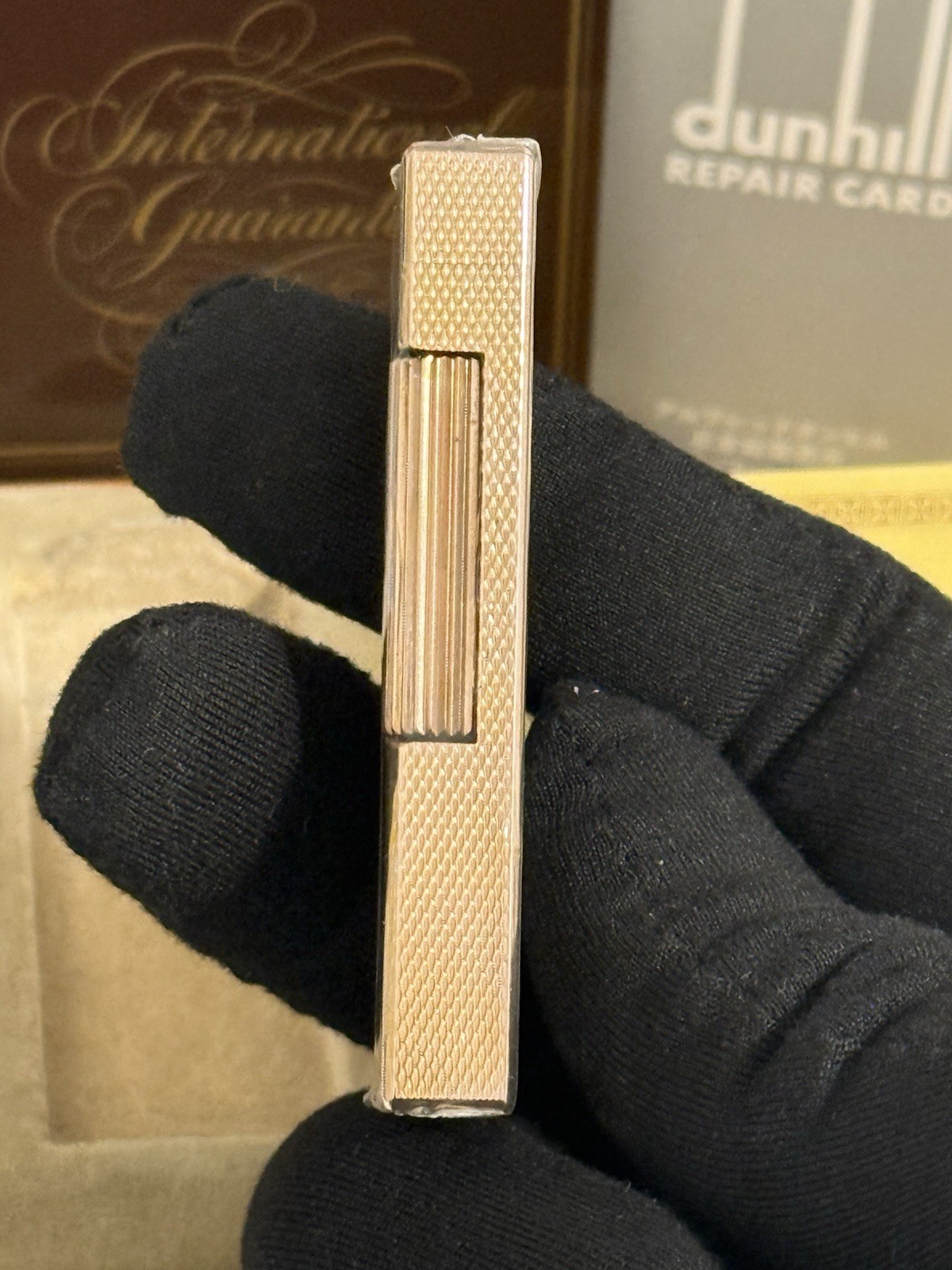 Dunhill Rollagas Slim Brown Lacquer Gold Plated Lighter NOS Sealed New