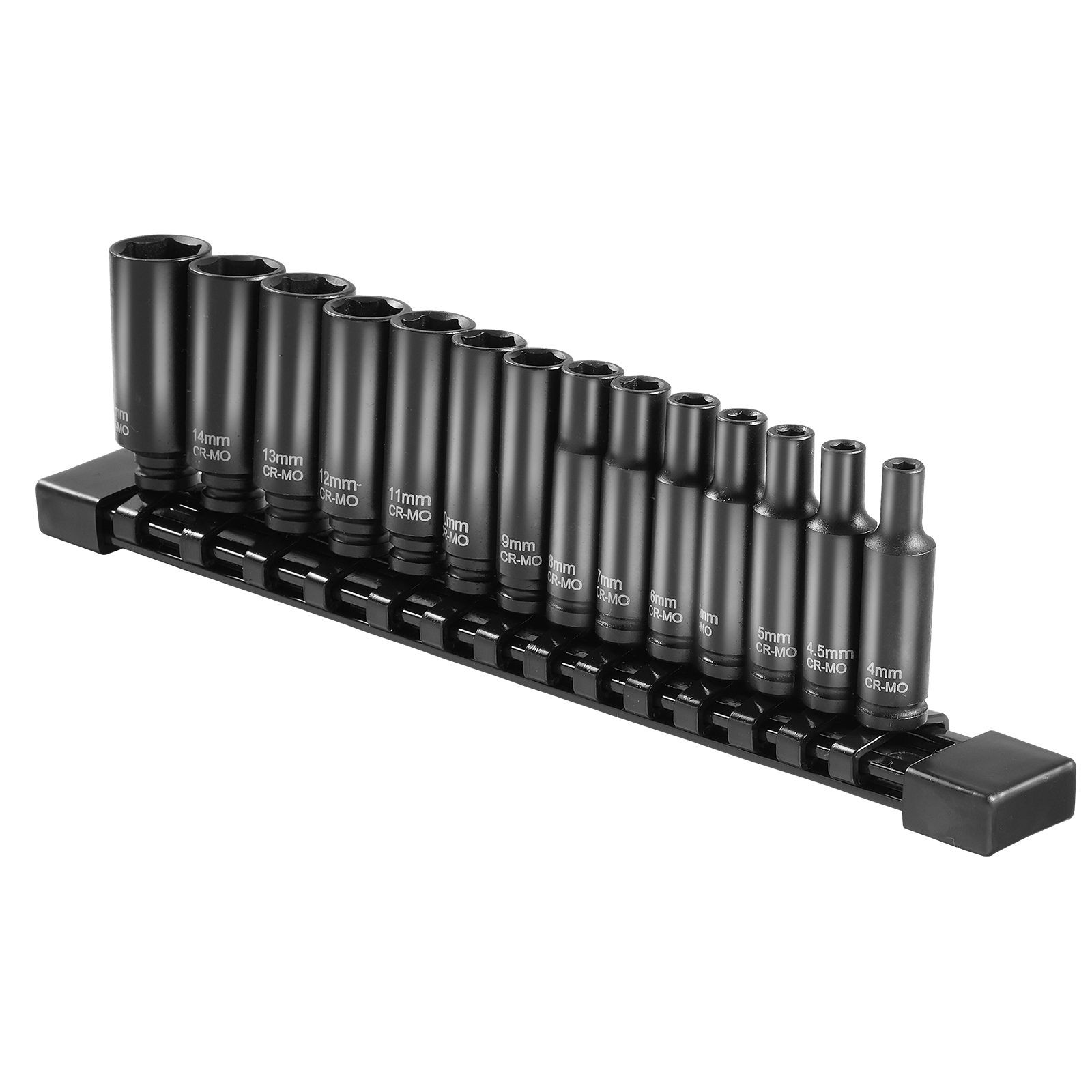 1/4in 14pc 6-Point Cr-Mo Deep Impact Socket Set 4-15mm with Organizer
