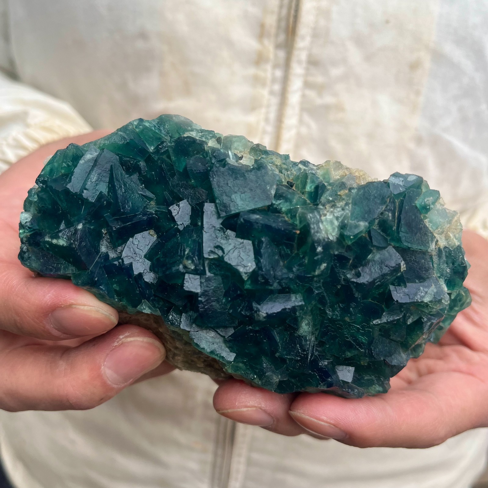 1.4LB Natural cubic green fluorite crystal cluster rough mineral specimen