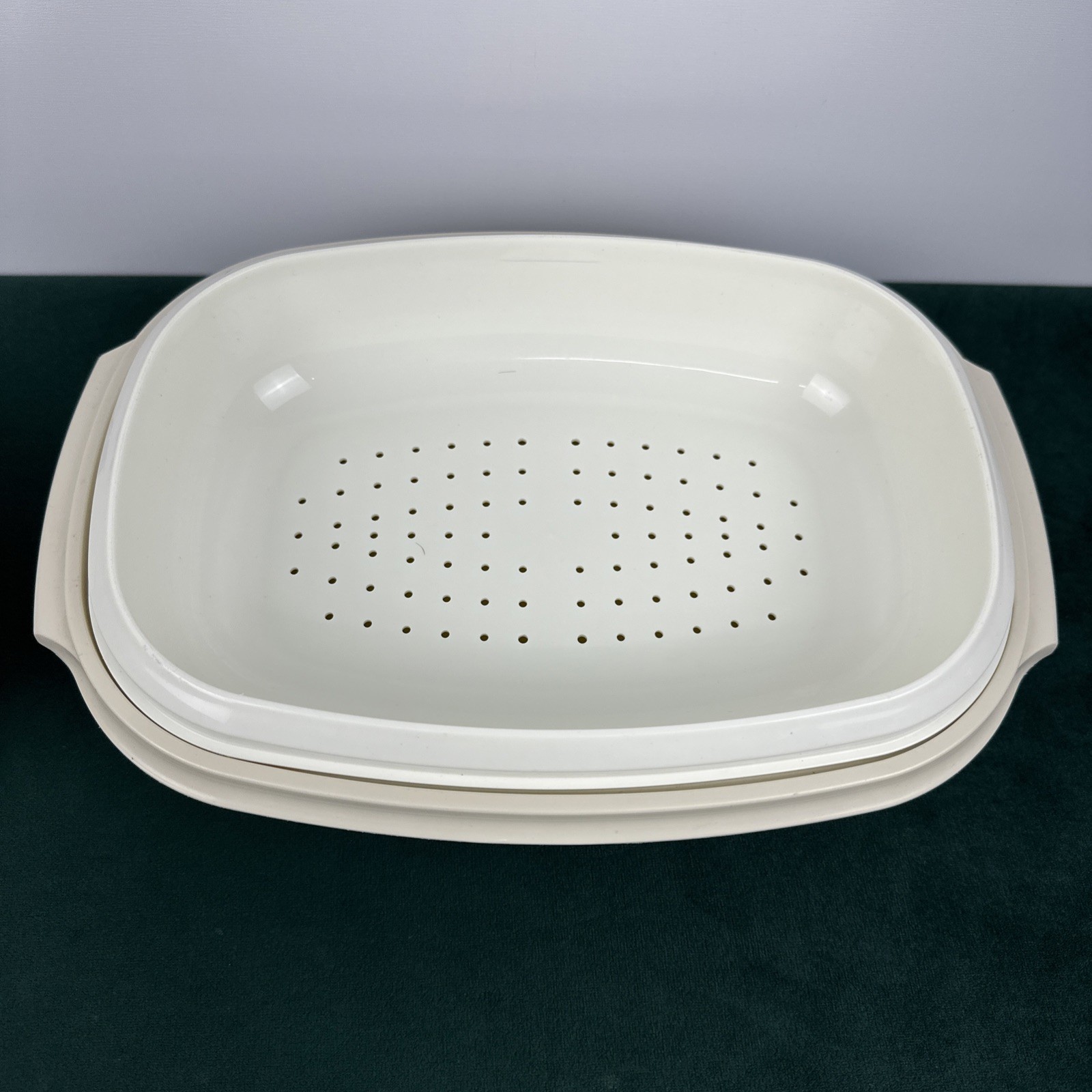 Vintage Tupperware Microwave Vegetable Rice Steamer Almond